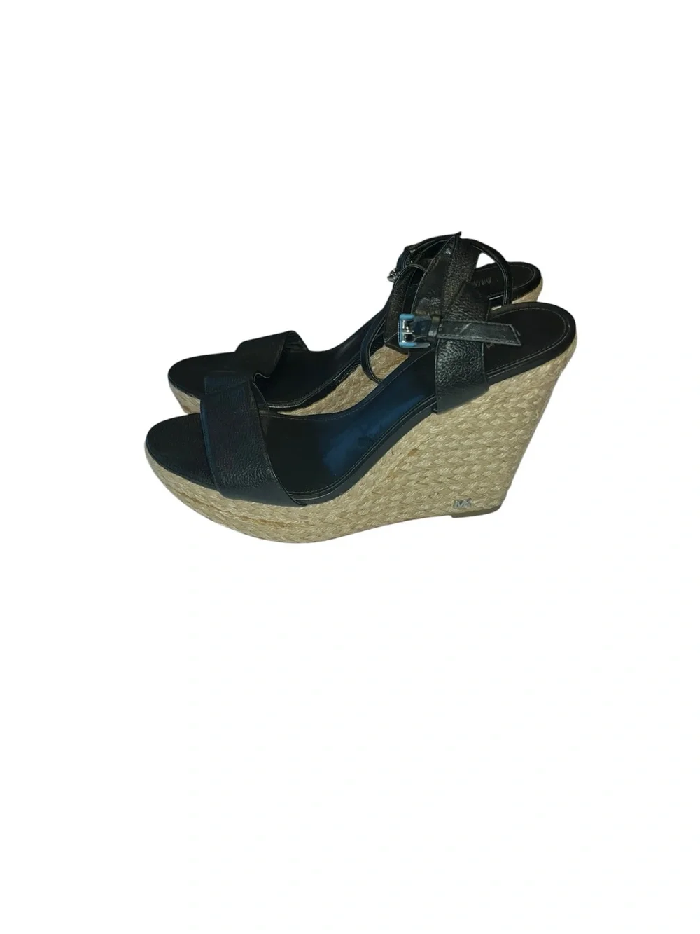 Michael Kors Black Leather Wedge Espadrille Sandals